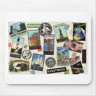 modern vintage travel USA Mouse Pad