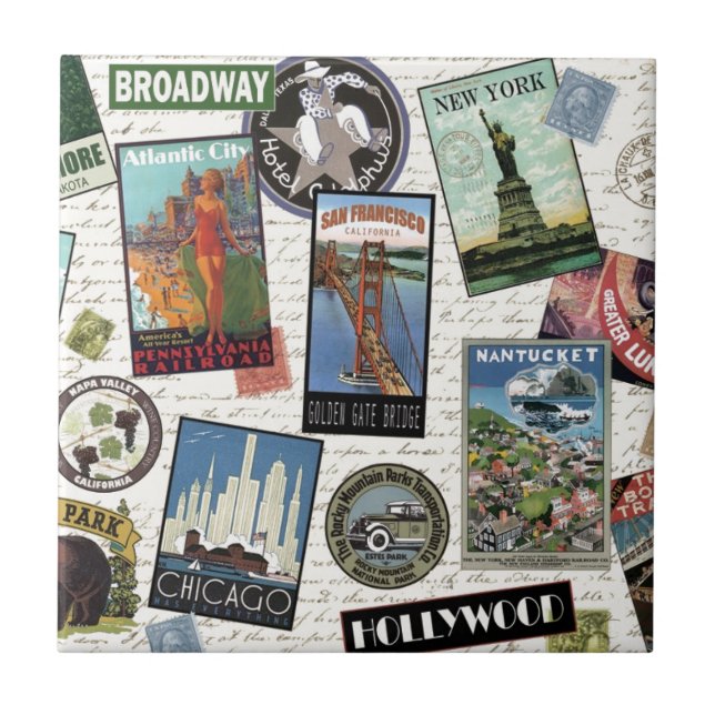 modern vintage travel USA Tile (Front)