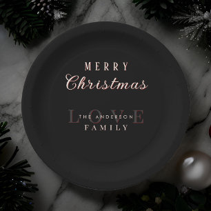 Modern Vintage Typography Merry Christmas Black Paper Plate