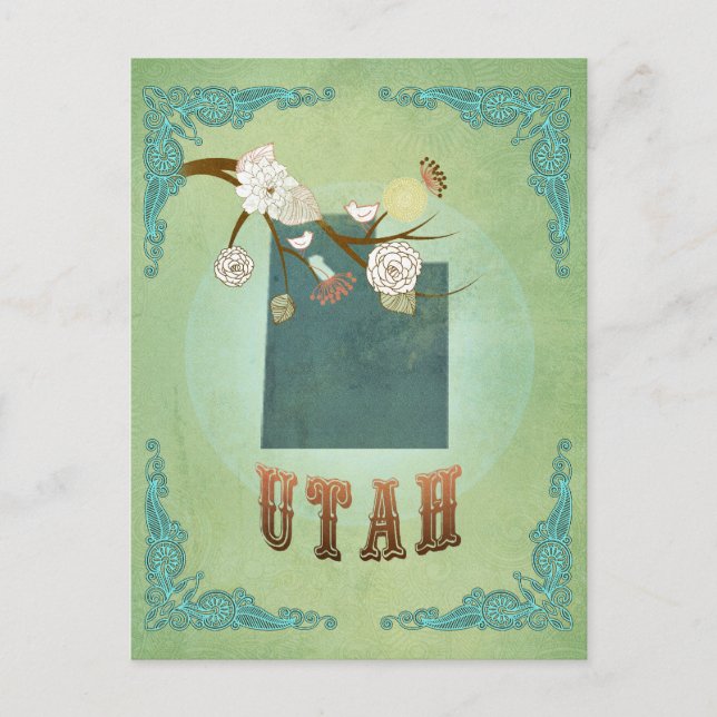 Modern Vintage Utah State Map – Sage Green Postcard (Front)