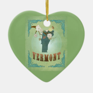 Modern Vintage Vermont State Map – Sage Green Ceramic Tree Decoration