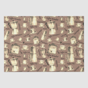 Modern Vintage Watercolor Coffee Pots Brown Tissue Paper