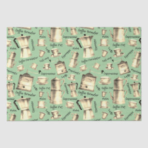 Modern Vintage Watercolor Coffee Pots Sage Tissue Paper