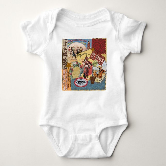modern vintage western cowgirl baby bodysuit (Front)