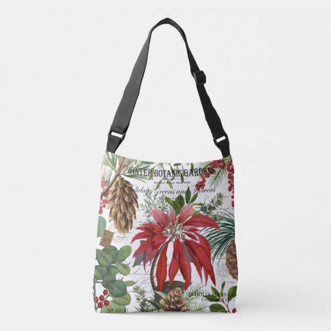 Modern vintage winter garden floral crossbody bag (Front)