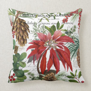 Modern vintage winter garden floral cushion