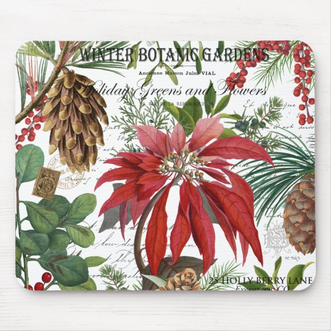 Modern vintage winter garden floral mouse pad (Front)