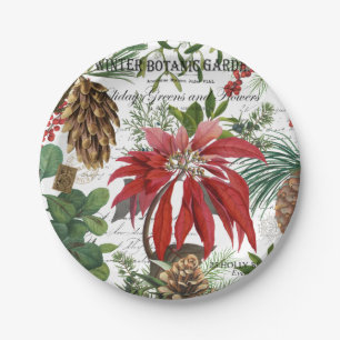 Modern vintage winter garden floral paper plate