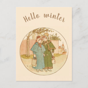 Modern Vintage Winter Garden Girl in a coat Postcard