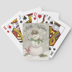 modern vintage winter garden snowman playing cards
