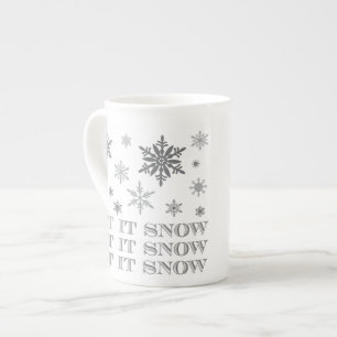 modern vintage winter snowflakes bone china mug