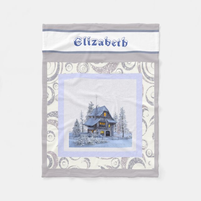 Modern Vintage Winter Snowflakes House Fleece Blanket (Front)