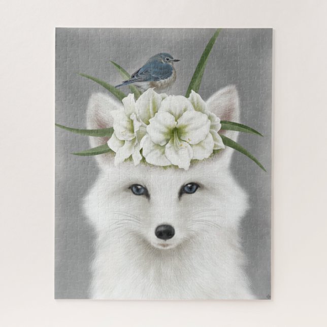 Modern vintage winter white fox jigsaw puzzle (Vertical)