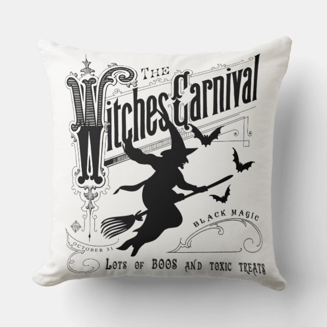 Modern vintage witch Halloween pillow (Front)
