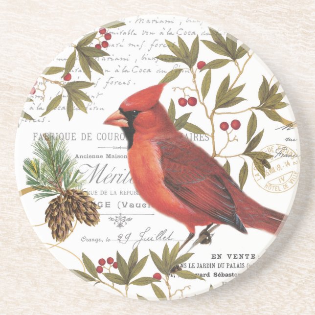 Modern vintage woodland cardinal coaster (Front)