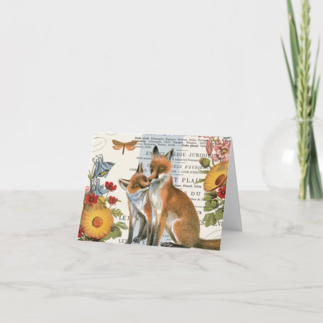Modern vintage woodland fox card (Front)