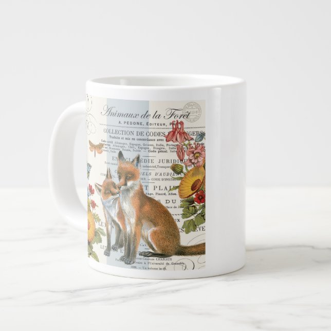 Modern vintage woodland fox large coffee mug (Front Left)