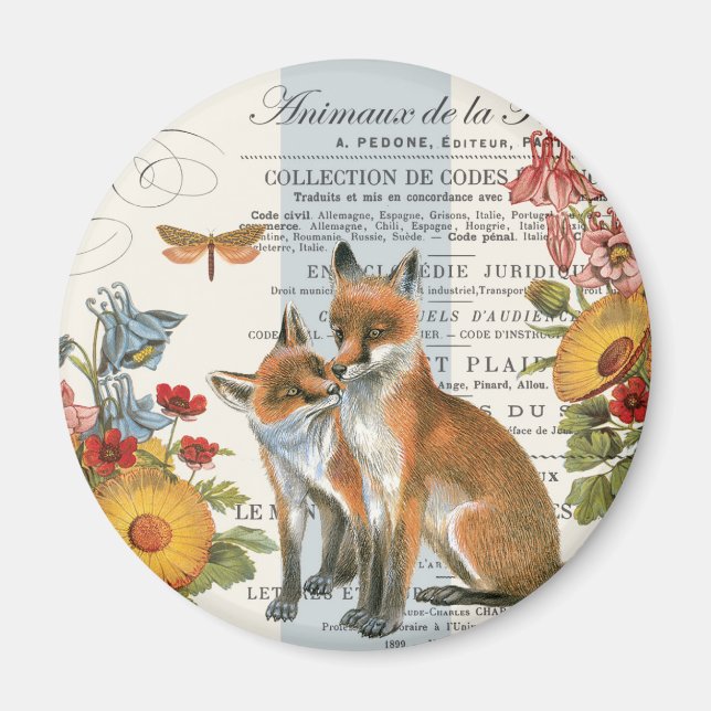 Modern vintage woodland fox magnet (Front)