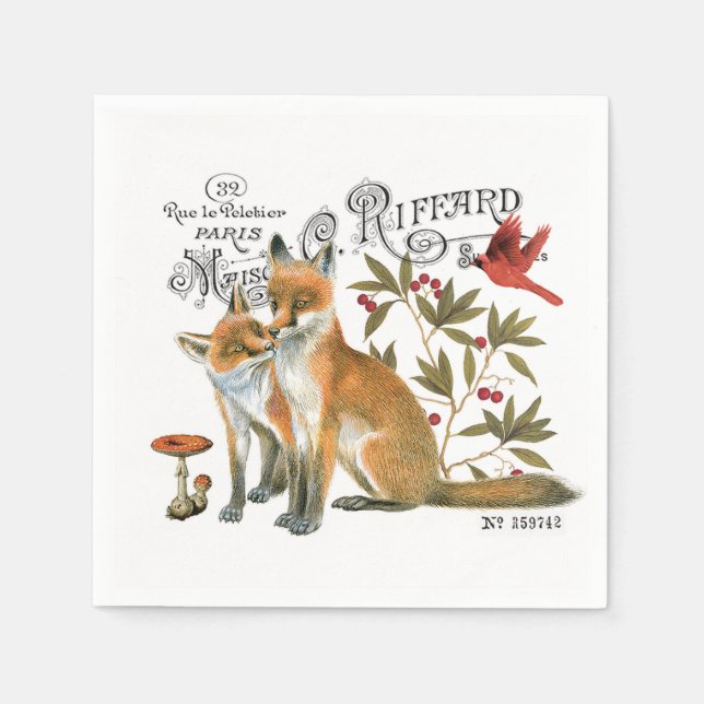 modern vintage woodland fox napkin (Front)