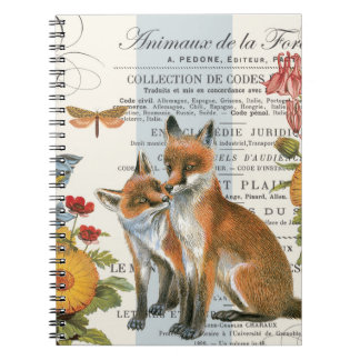 Modern vintage woodland fox spiral notebook