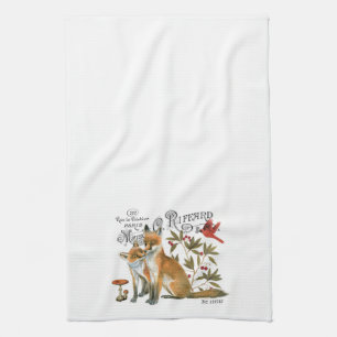 modern vintage woodland fox tea towel