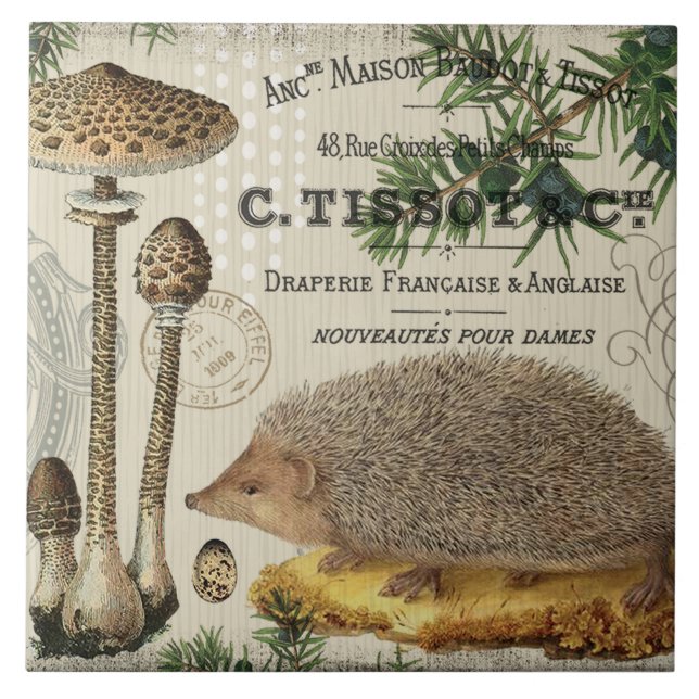modern vintage woodland hedgehog tile (Front)