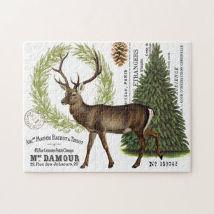 modern vintage woodland winter deer jigsaw puzzle