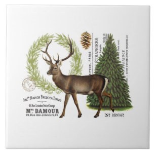 modern vintage woodland winter deer tile