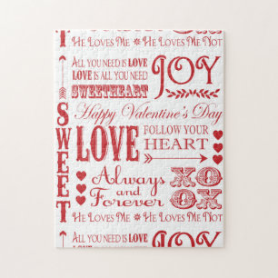 Modern vintage word Valentine Love collage Jigsaw Puzzle