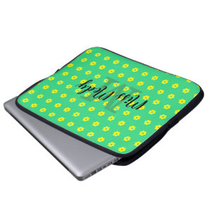 Modern vintage yellow green flowers monogram  laptop sleeve
