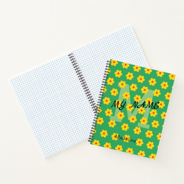 Modern vintage Yellow green flowers pattern  Notebook (Inside)