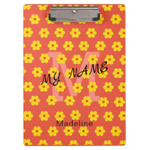 Modern vintage yellow orange flowers monogram  clipboard