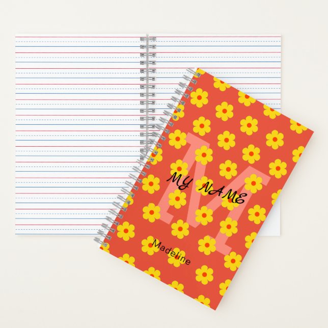 Modern vintage yellow orange flowers monogram notebook (Inside)