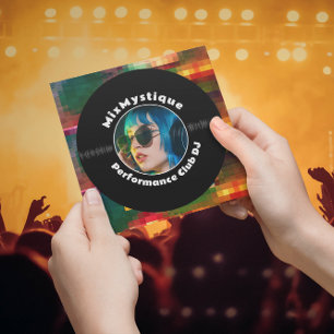 Modern Vinyl Record DJ Photo Square Business Card