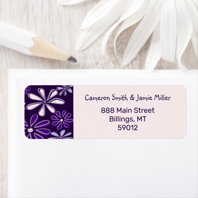 Modern Violet Floral Doodle Return Address (Insitu)