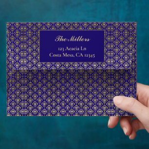 Modern Violet Purple and Gold Pattern Wedding Envelope