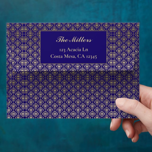 Modern Violet Purple and Gold Pattern Wedding  Envelope (Hand)
