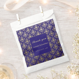 Modern Violet Purple and Gold Pattern Wedding Favour Bags