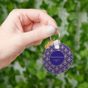 Modern Violet Purple and Gold Pattern Wedding  Key Ring