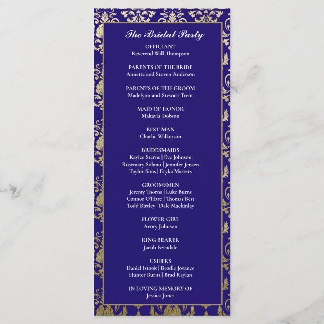 Modern Violet Purple and Gold Pattern Wedding Programme (Back)