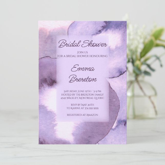 Modern violet purple Bridal Shower  Invitation (Standing Front)