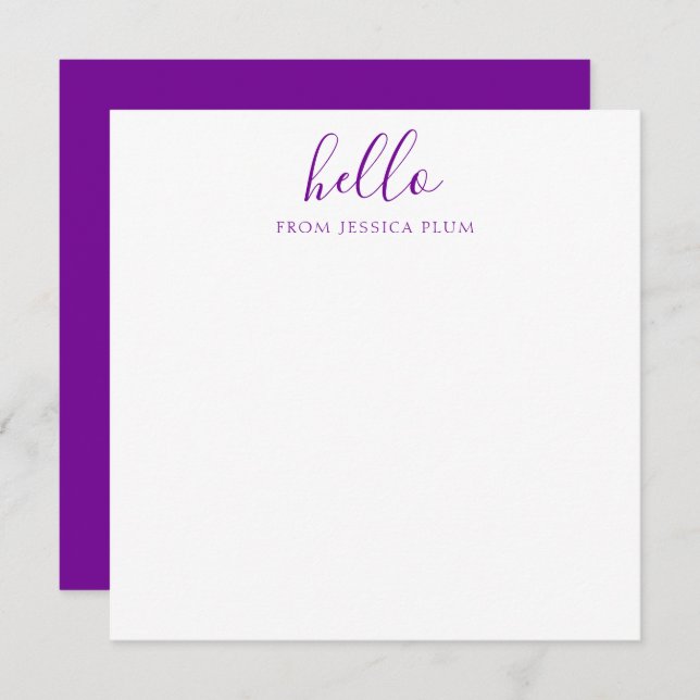 Modern Violet Purple Hello Correspondence Card (Front/Back)