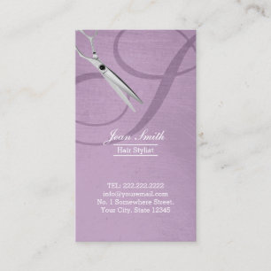 Modern Violet Script Monogram Hair Stylist Business Card