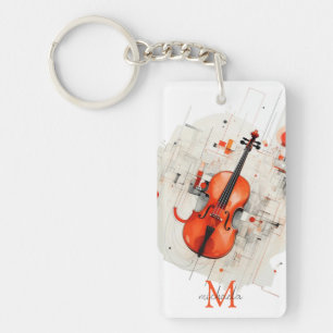 Modern Violin Music Recital Monogram Name Key Ring