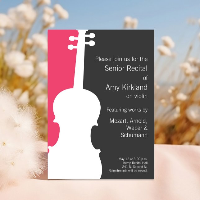 Modern Violin / Viola Recital Invitation - Pink (Violin themed recital invitation template.)