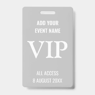 Modern VIP Music Festival Party Grey & White ID Badge