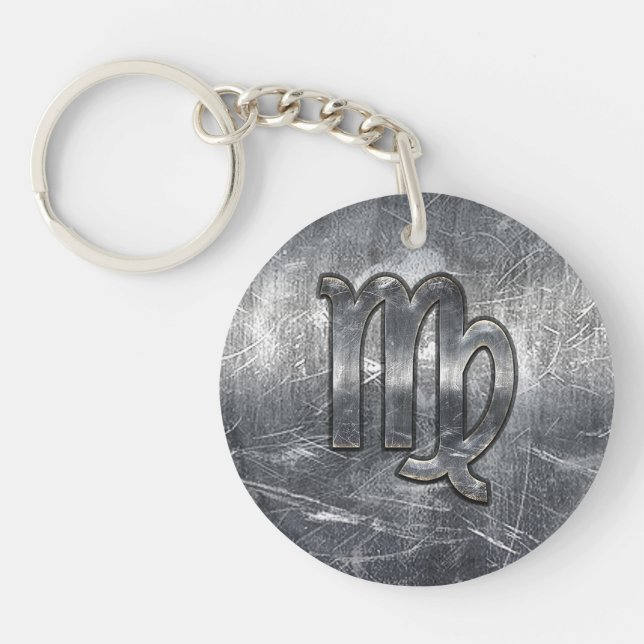 Modern Virgo Zodiac Sign Grunge Distressed Style Key Ring (Front)