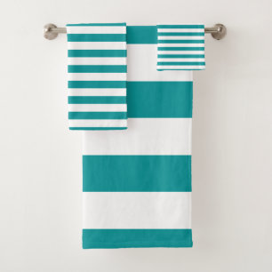 Modern Viridian Green and White Striped pattern Bath Towel Set