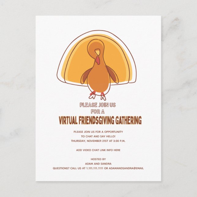 Modern Virtual Friendsgiving Thanksgiving Invite Postcard (Front)