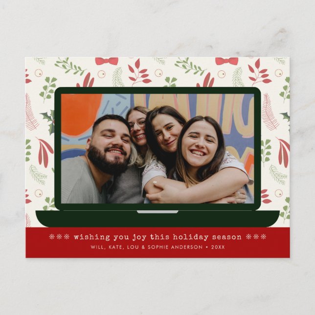 Modern Virtual Video Chat Meeting Christmas Photo Holiday Postcard (Front)